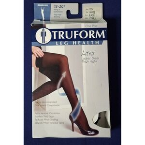 Truform Moderate Black Lites Thigh Highs 15-20 Compression Stocking Large NEW